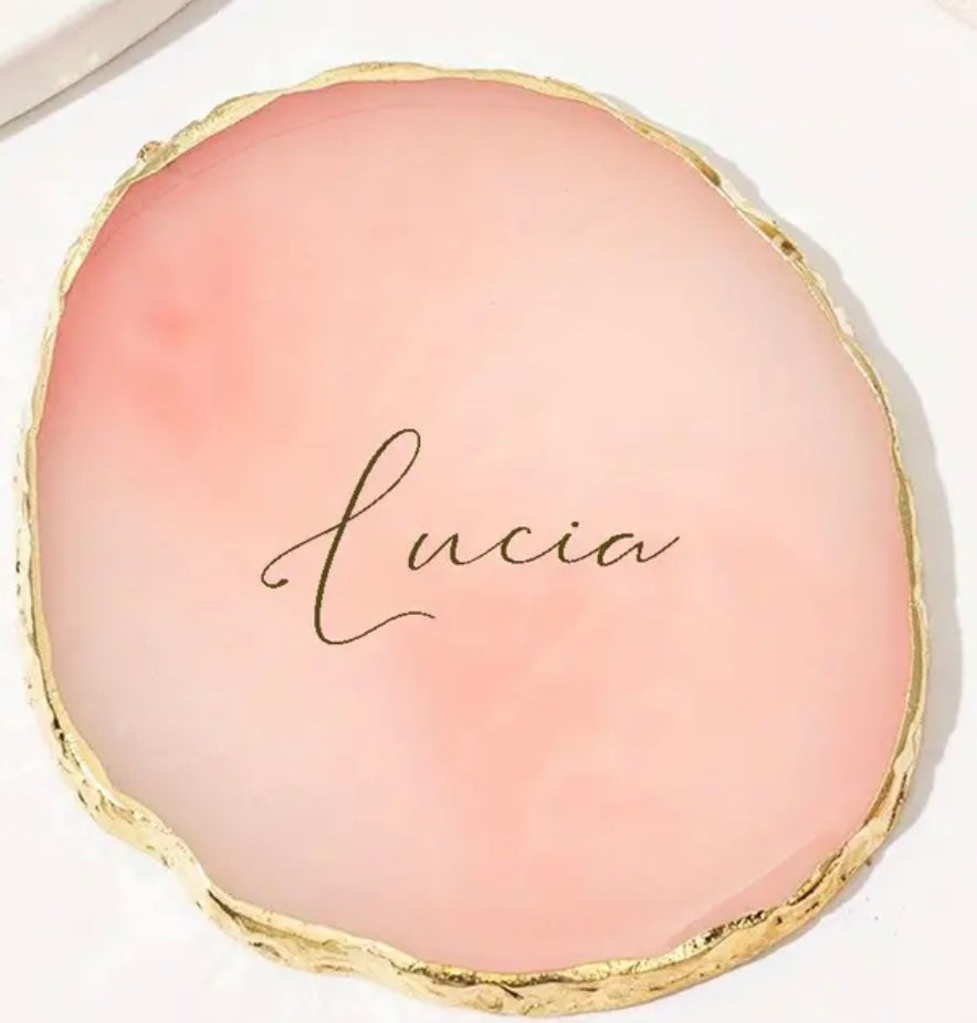 Agate Look Coaster - White or Pink with Gold Edges