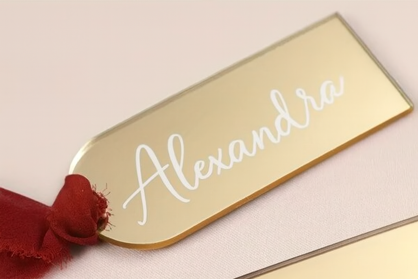 Arch Acrylic Placecards W/ Ribbon - Clear & Mirror Gold