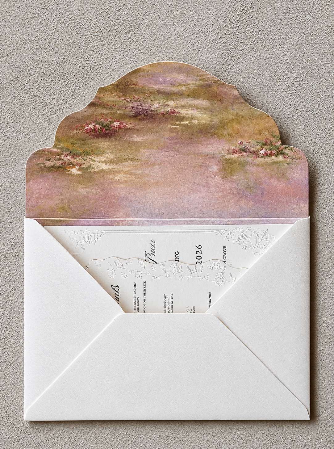 luxury wedding invitations Australia, embossed wedding invitations, custom wedding stationery Melbourne, garden wedding invitations, romantic wedding invitations, watercolour envelope liner, luxury invitation suite, bespoke wedding stationery, estate wedding invitations, fine art wedding invitations.