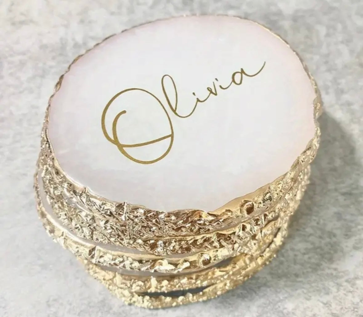 Agate Look Coaster - White or Pink with Gold Edges