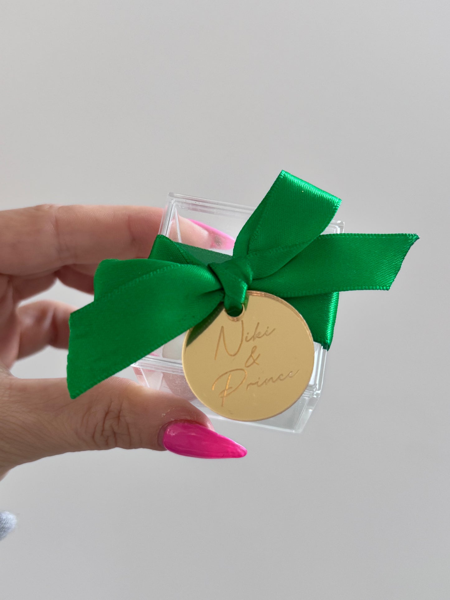 Small Acrylic Favour Box with Ribbon & Acrylic Tag