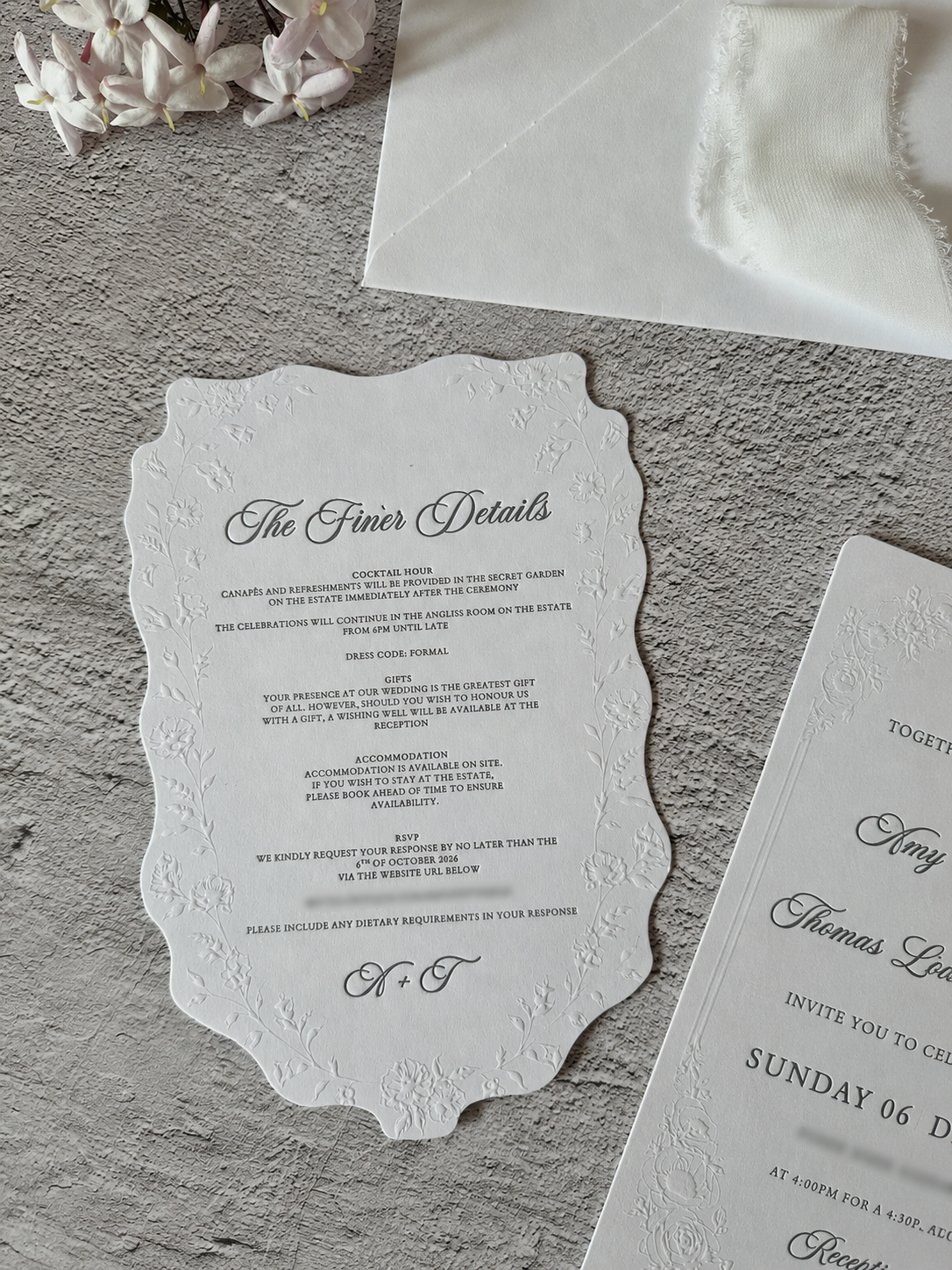 luxury wedding invitations Australia, embossed wedding invitations, custom wedding stationery Melbourne, garden wedding invitations, romantic wedding invitations, watercolour envelope liner, luxury invitation suite, bespoke wedding stationery, estate wedding invitations, fine art wedding invitations.